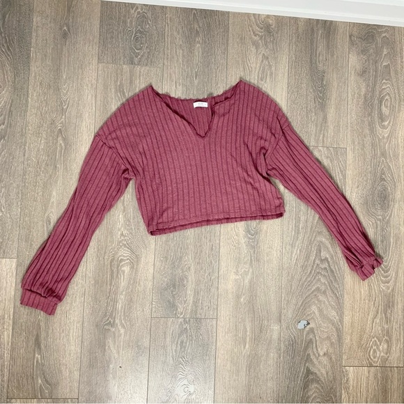 Ardene Women’s Top Long Sleeve Cropped Ribbed Knit Mauve Purple Size Large - Picture 5 of 12